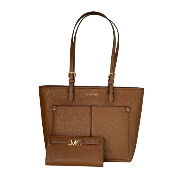 Michael Kors Jet Set Medium Double Pocket Tote + Wallet Brown - Picture 1 of 13